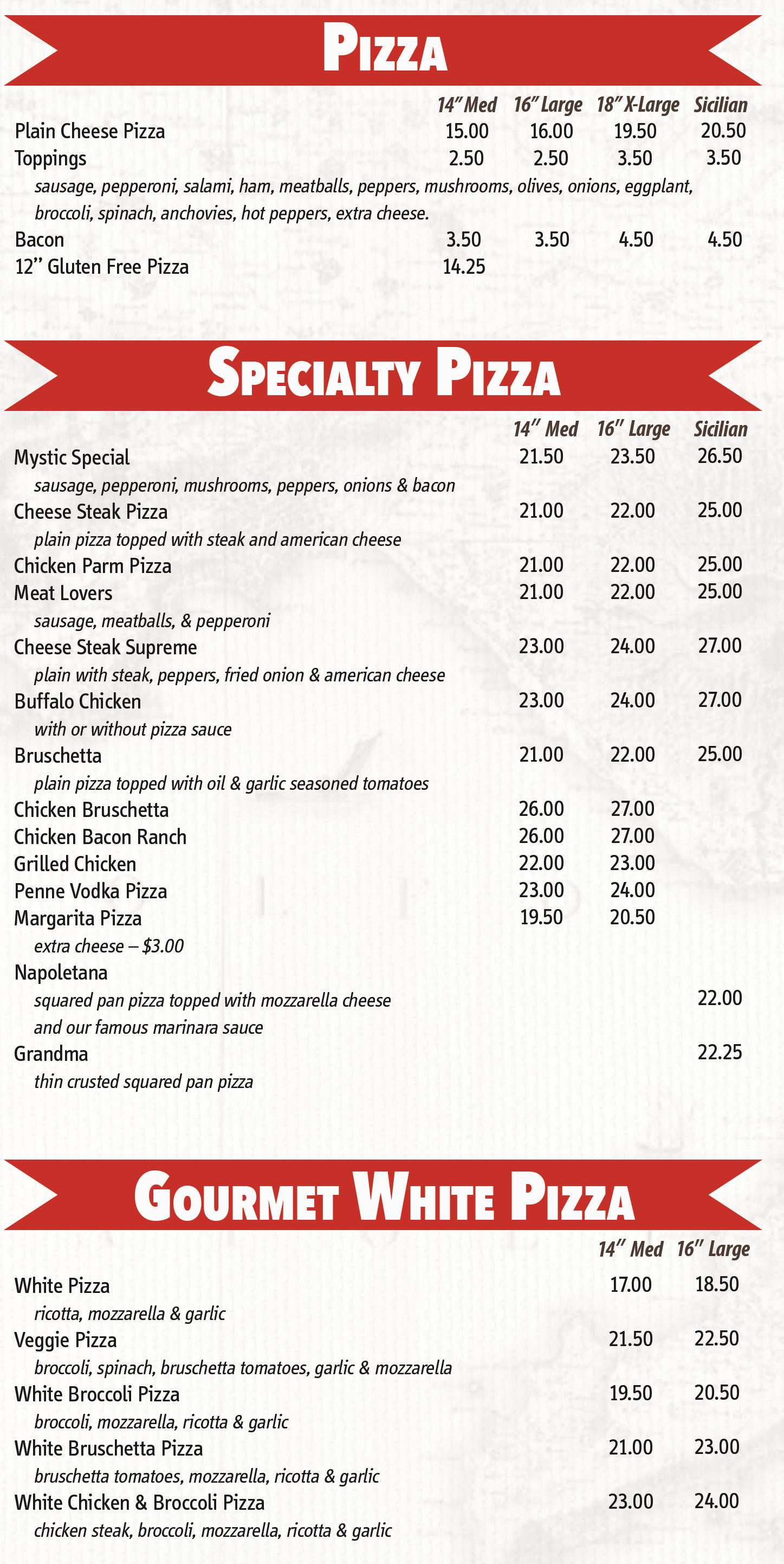 Menu | Mystic Island Pizza Take out and Delivery Menu